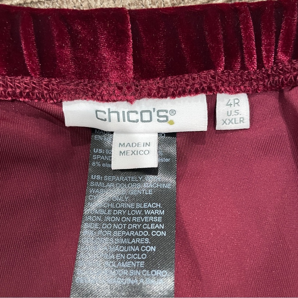 NWOT Chico's Burgundy Velvet Wide Leg Pant Size 4R US XXLR Elastic Waist Stretch - Picture 3 of 6